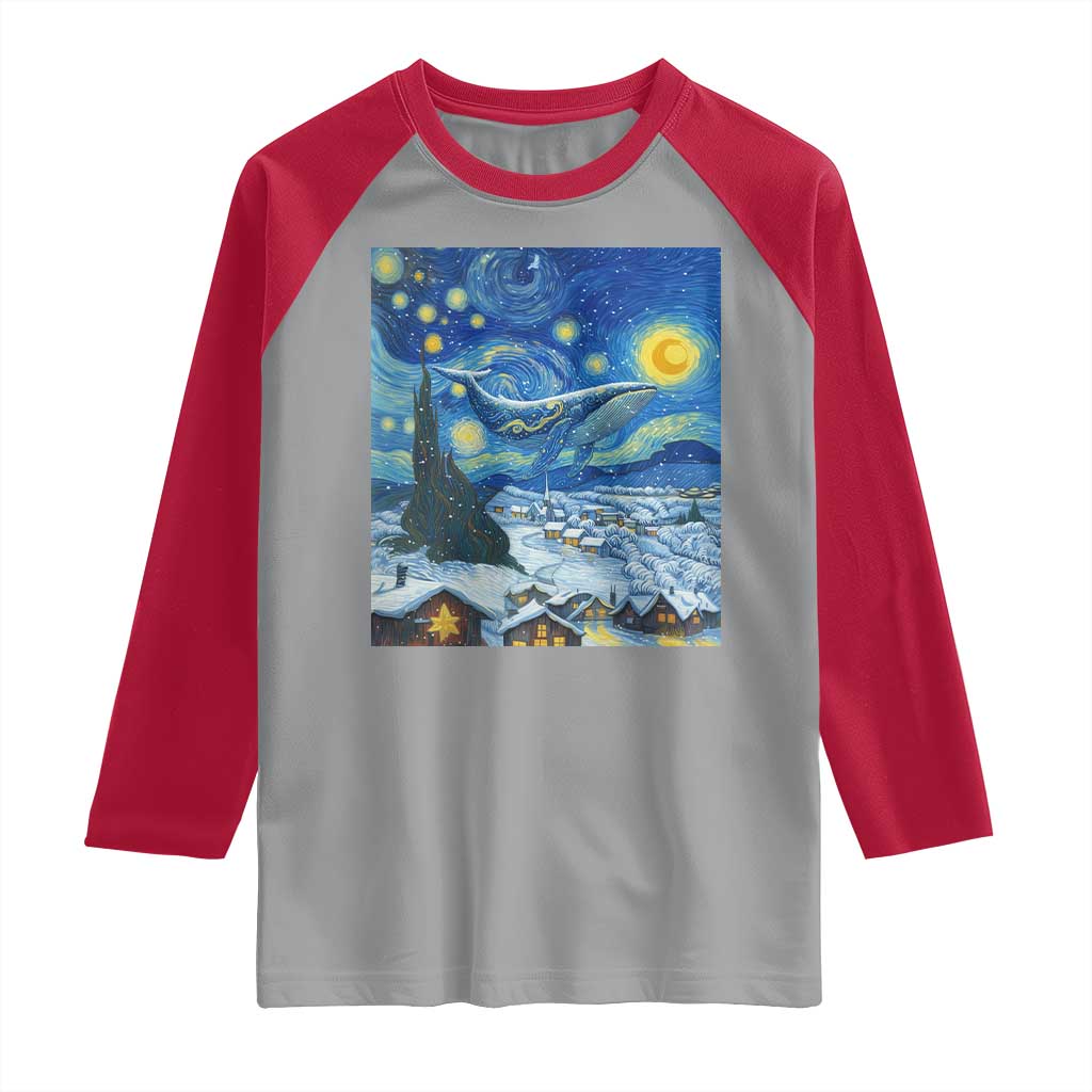 Whale Christmas Raglan Shirt Stary Night Van Gogh Christmas - Wonder Print Shop