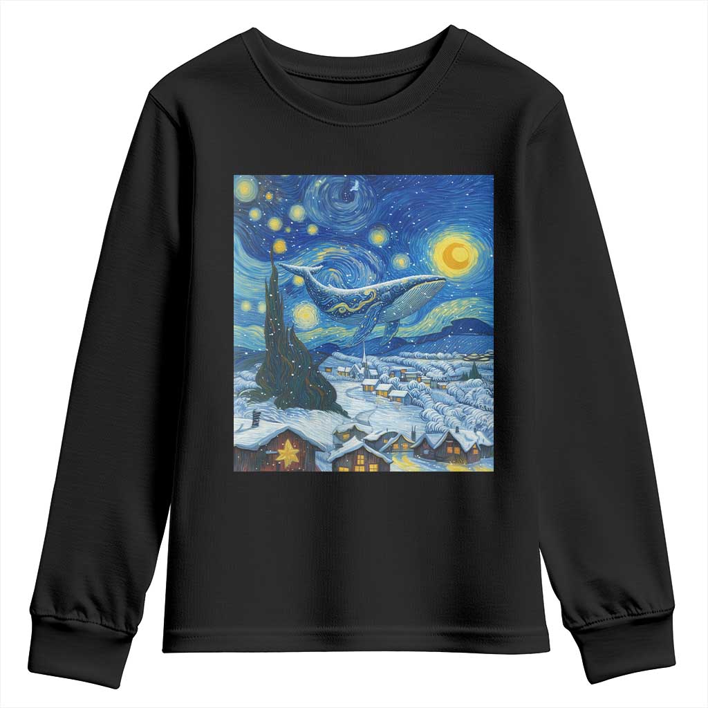 Whale Christmas Youth Sweatshirt Stary Night Van Gogh Christmas - Wonder Print Shop