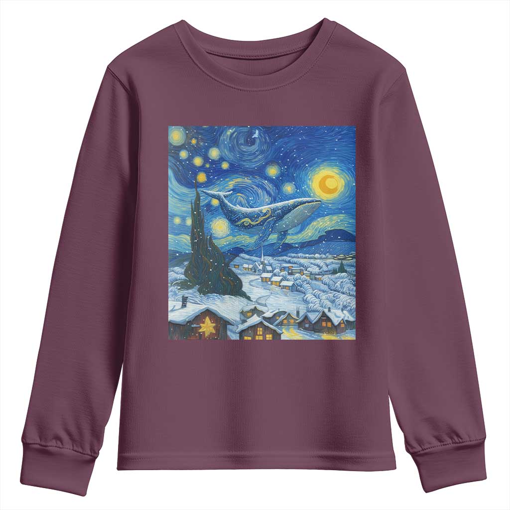 Whale Christmas Youth Sweatshirt Stary Night Van Gogh Christmas - Wonder Print Shop