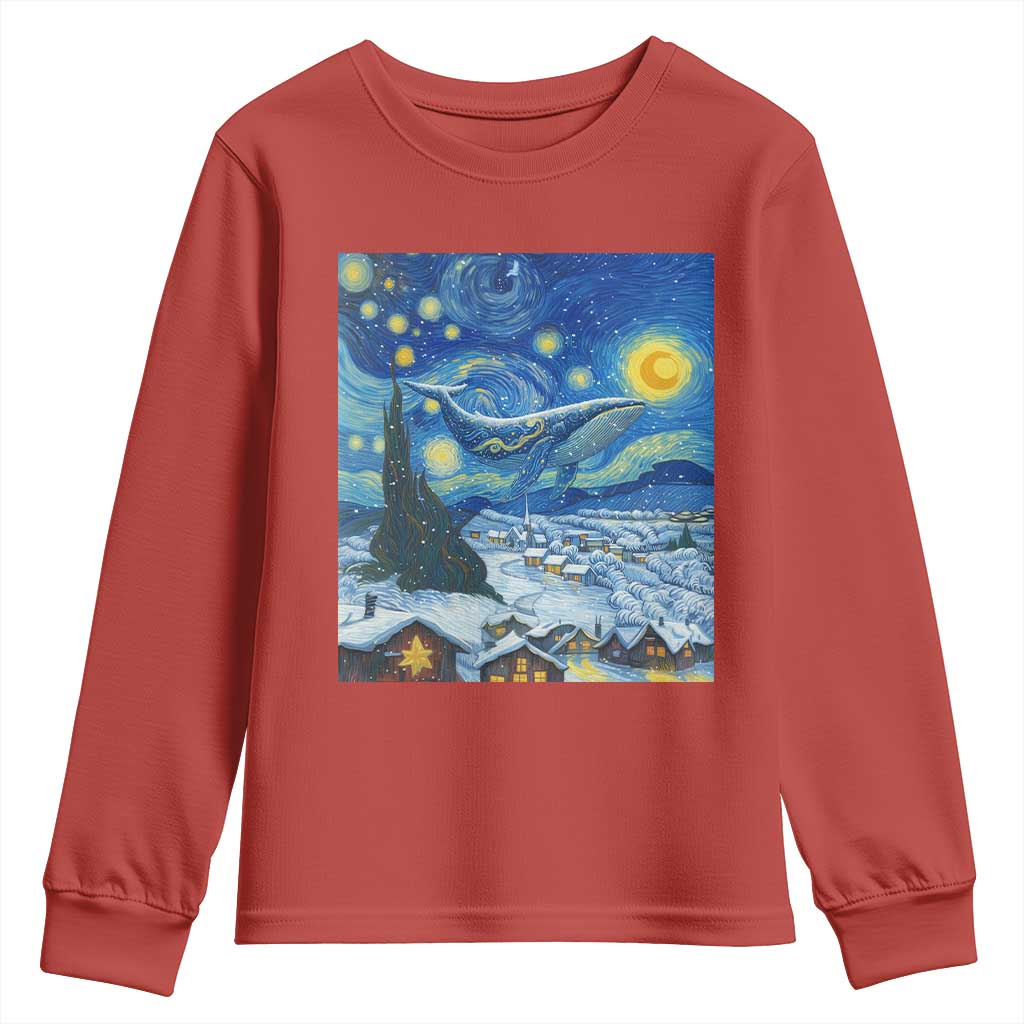 Whale Christmas Youth Sweatshirt Stary Night Van Gogh Christmas - Wonder Print Shop