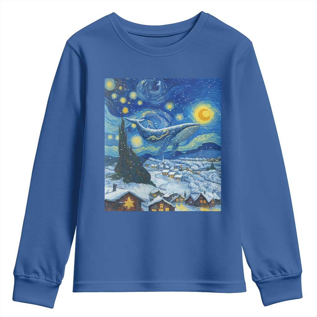 Whale Christmas Youth Sweatshirt Stary Night Van Gogh Christmas - Wonder Print Shop