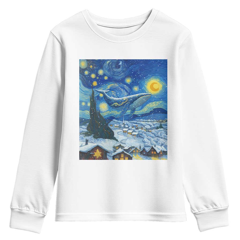 Whale Christmas Youth Sweatshirt Stary Night Van Gogh Christmas - Wonder Print Shop