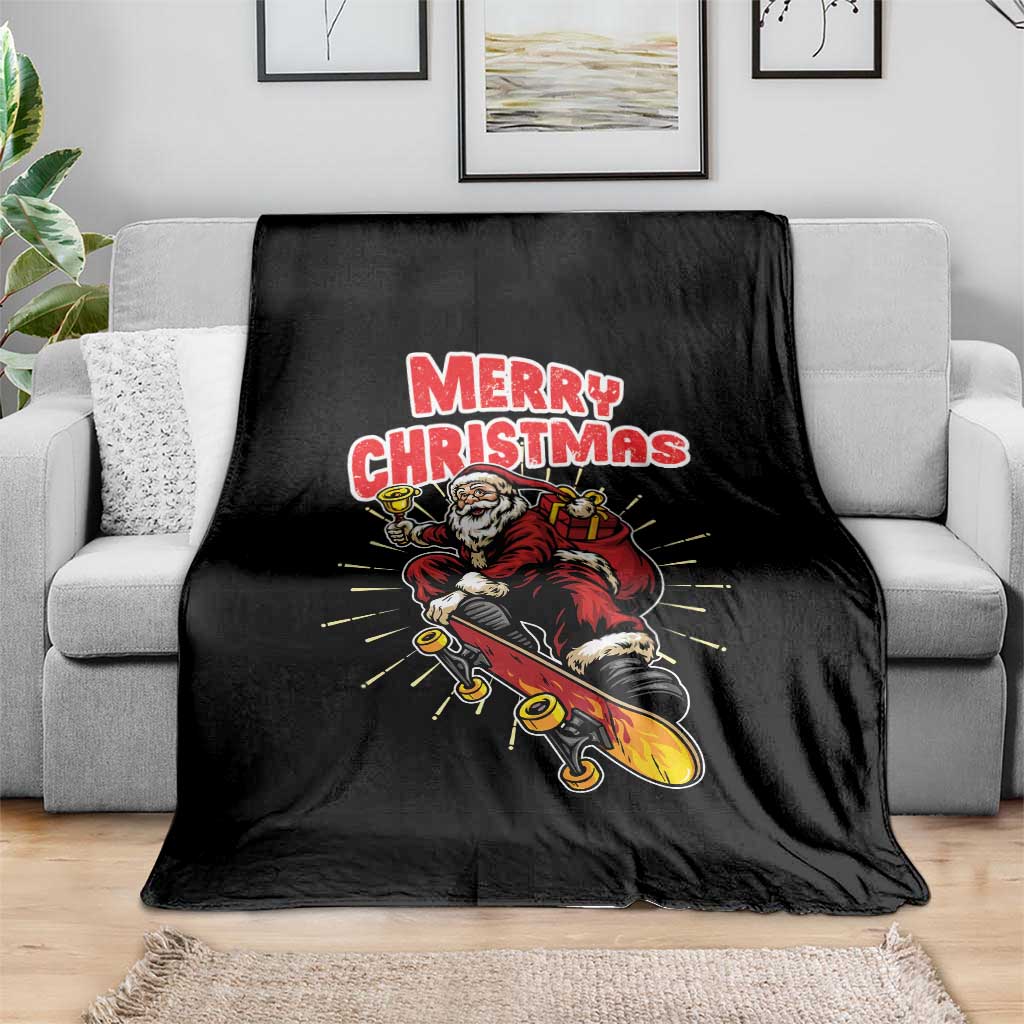 Santa Skateboarding Christmas Throw Blanket Funny Skater Xmas - Wonder Print Shop