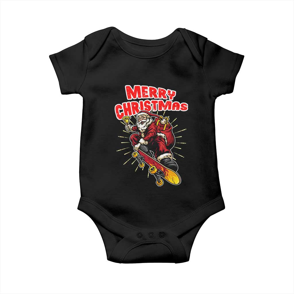 Santa Skateboarding Christmas Baby Onesie Funny Skater Xmas - Wonder Print Shop