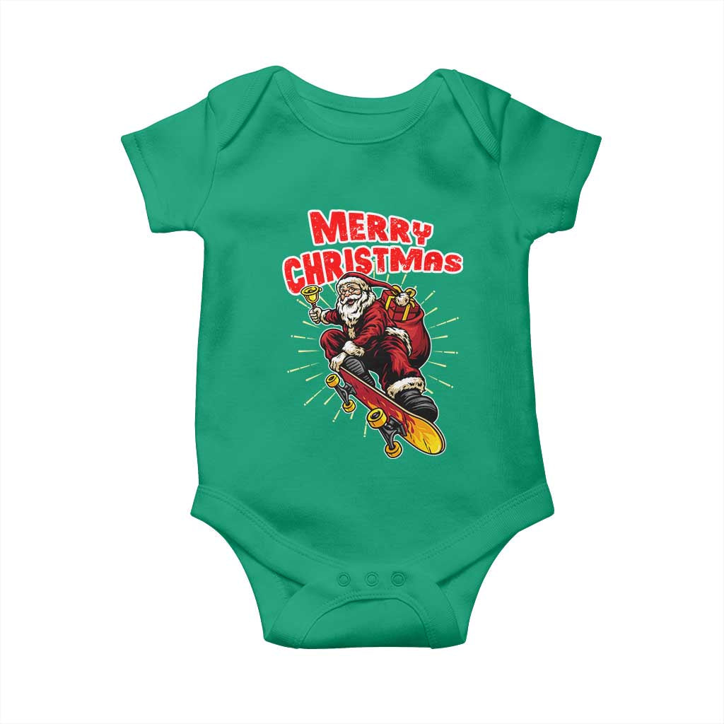 Santa Skateboarding Christmas Baby Onesie Funny Skater Xmas - Wonder Print Shop