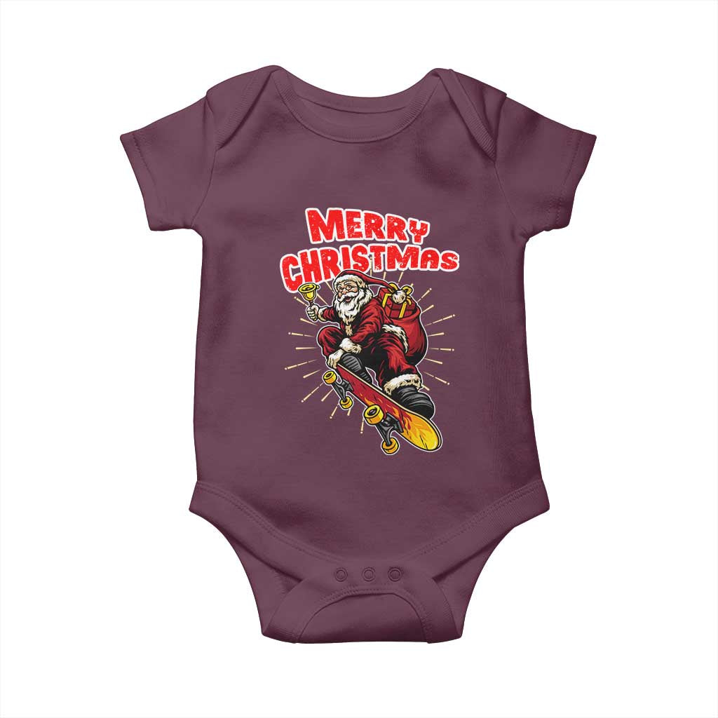 Santa Skateboarding Christmas Baby Onesie Funny Skater Xmas - Wonder Print Shop