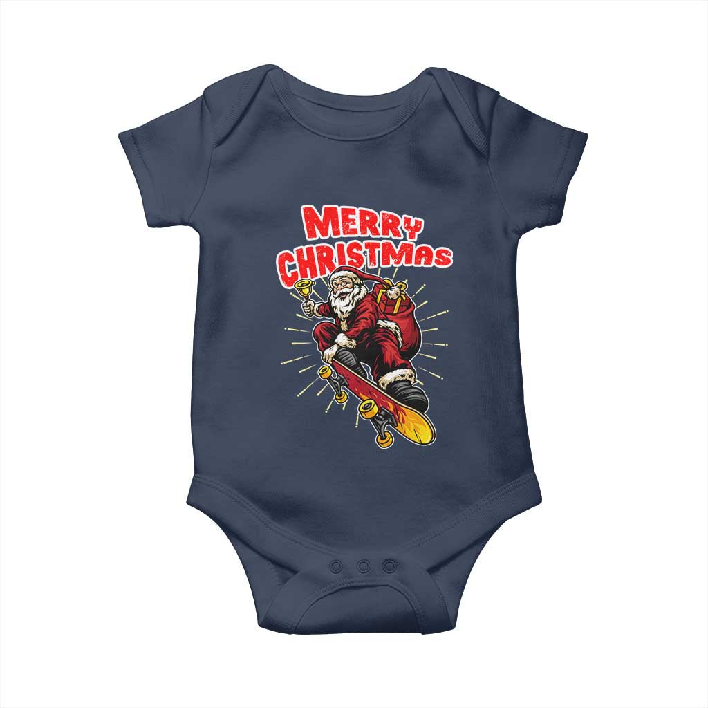 Santa Skateboarding Christmas Baby Onesie Funny Skater Xmas - Wonder Print Shop