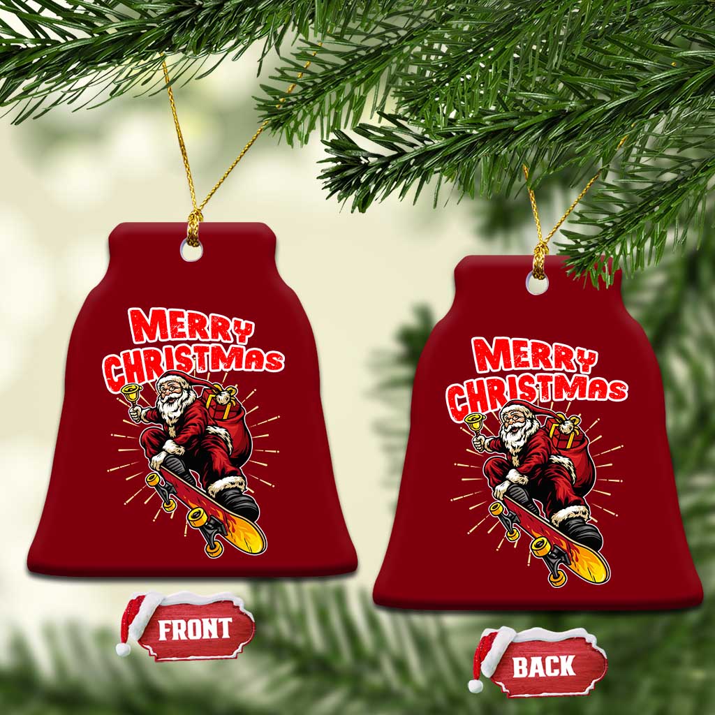 Santa Skateboarding Xmas Ceramic Ornament Funny Skater Xmas - Wonder Print Shop