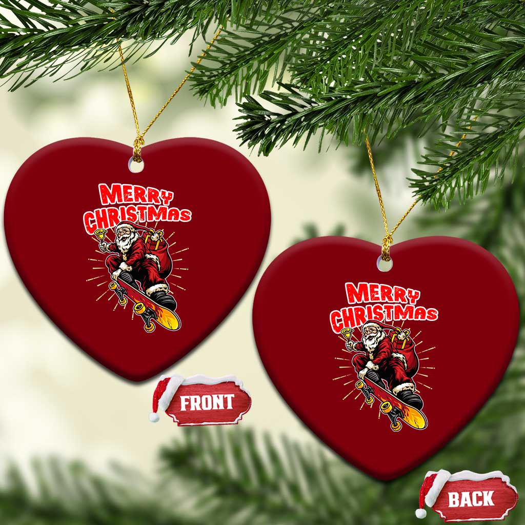 Santa Skateboarding Xmas Ceramic Ornament Funny Skater Xmas - Wonder Print Shop