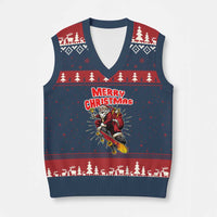 Santa Skateboarding Xmas V-Neck Knit Sweater Vest Funny Skater Xmas - Wonder Print Shop