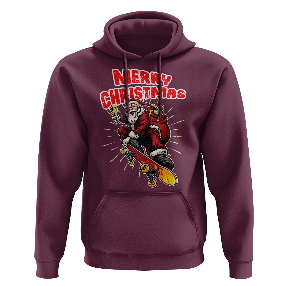 Santa Skateboarding Christmas Hoodie Funny Skater Xmas - Wonder Print Shop
