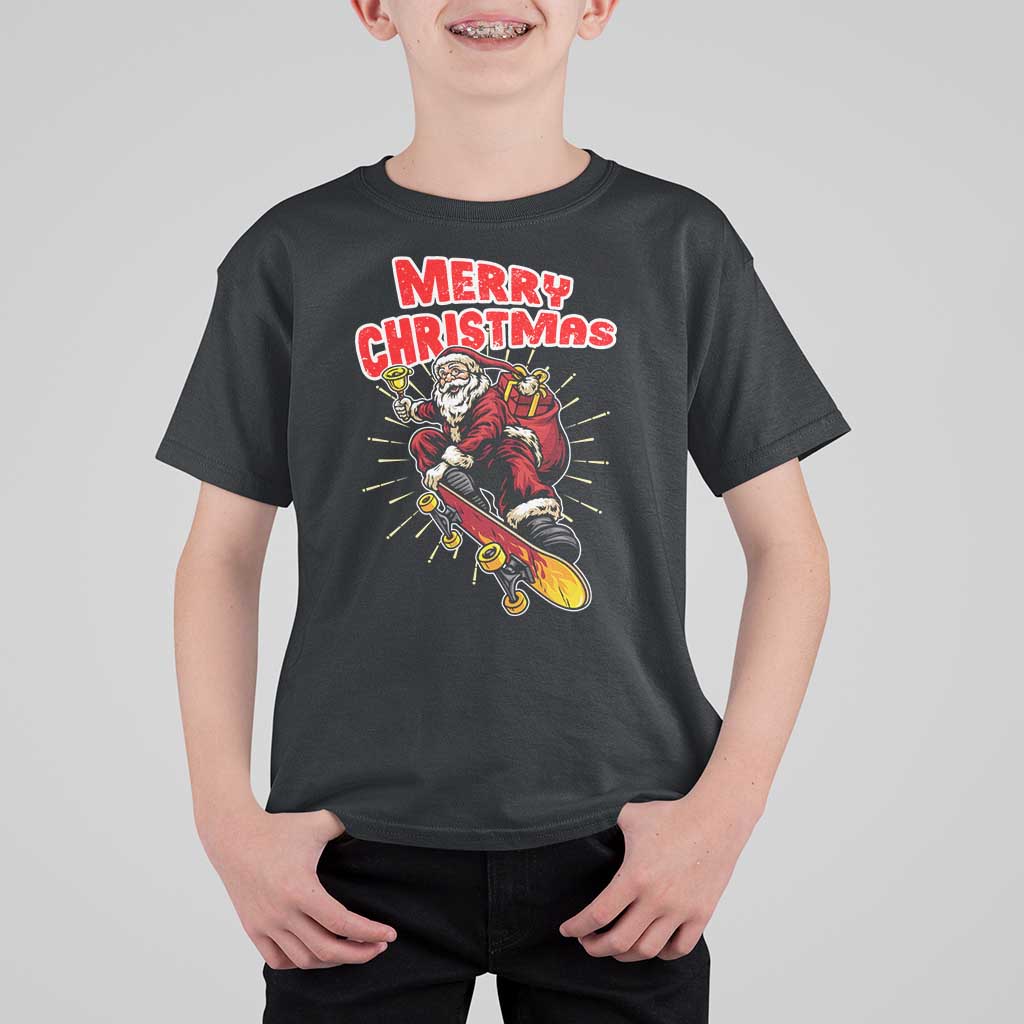 Santa Skateboarding Christmas T Shirt For Kid Funny Skater Xmas - Wonder Print Shop