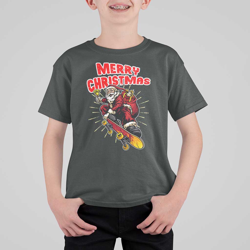 Santa Skateboarding Christmas T Shirt For Kid Funny Skater Xmas - Wonder Print Shop