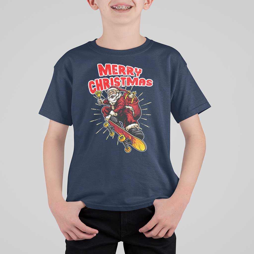 Santa Skateboarding Christmas T Shirt For Kid Funny Skater Xmas - Wonder Print Shop