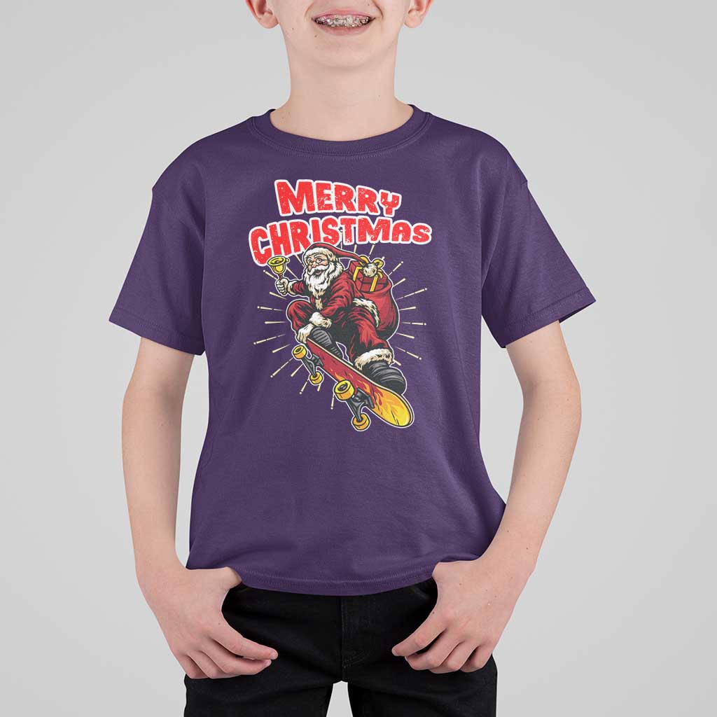 Santa Skateboarding Christmas T Shirt For Kid Funny Skater Xmas - Wonder Print Shop