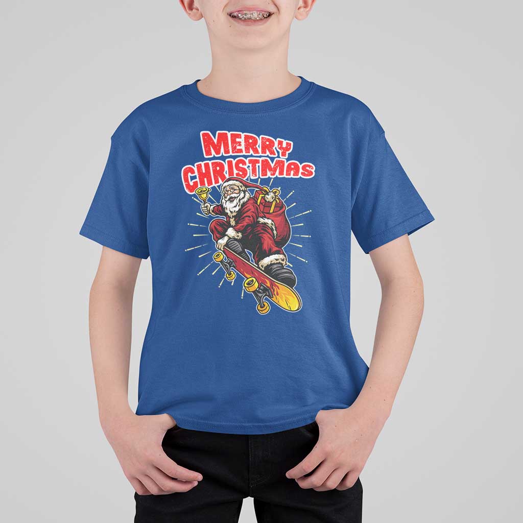 Santa Skateboarding Christmas T Shirt For Kid Funny Skater Xmas - Wonder Print Shop