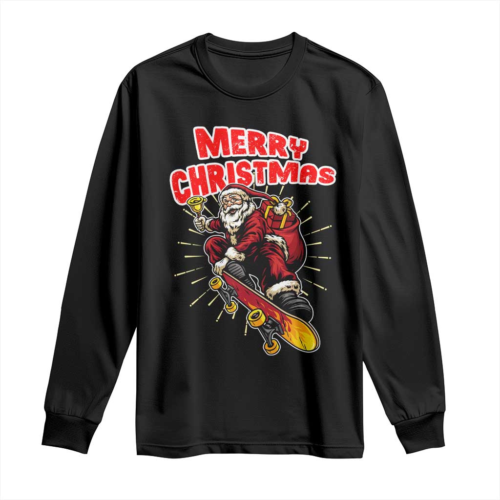 Santa Skateboarding Christmas Long Sleeve Shirt Funny Skater Xmas - Wonder Print Shop