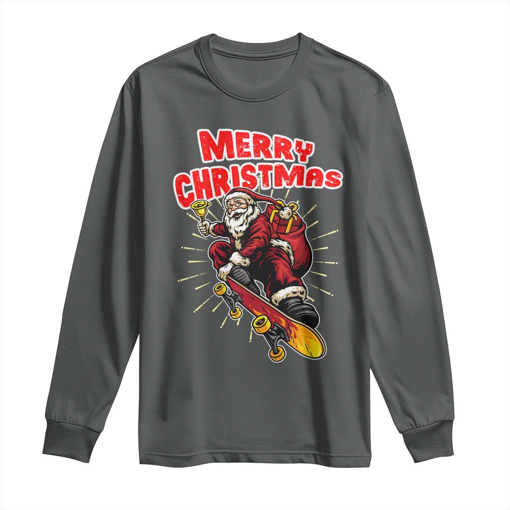 Santa Skateboarding Christmas Long Sleeve Shirt Funny Skater Xmas - Wonder Print Shop