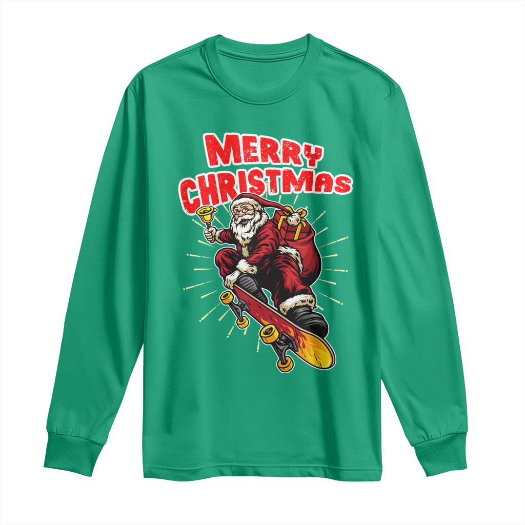 Santa Skateboarding Christmas Long Sleeve Shirt Funny Skater Xmas - Wonder Print Shop