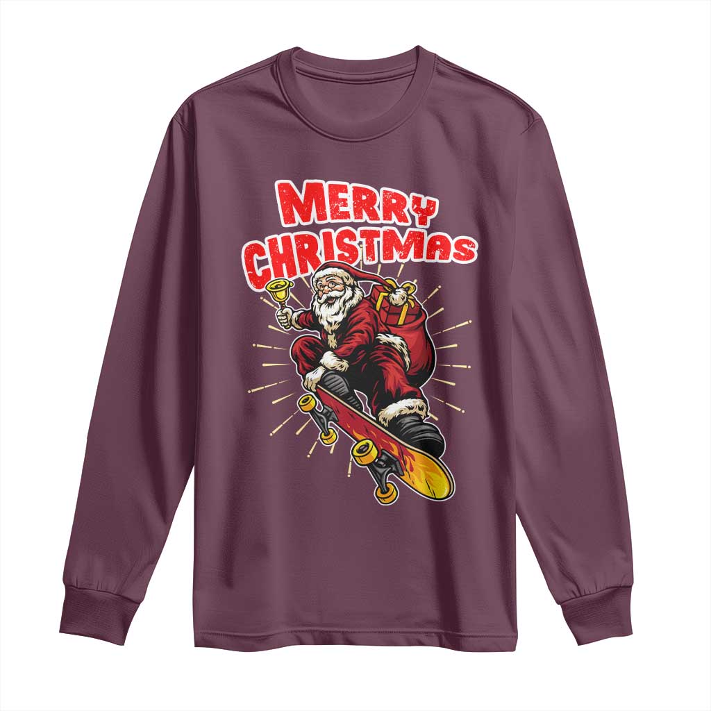 Santa Skateboarding Christmas Long Sleeve Shirt Funny Skater Xmas - Wonder Print Shop