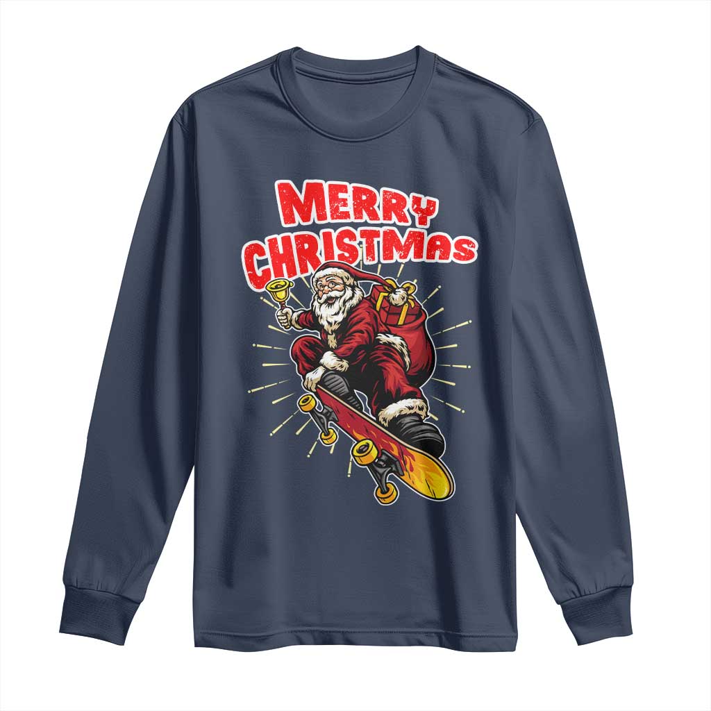 Santa Skateboarding Christmas Long Sleeve Shirt Funny Skater Xmas - Wonder Print Shop