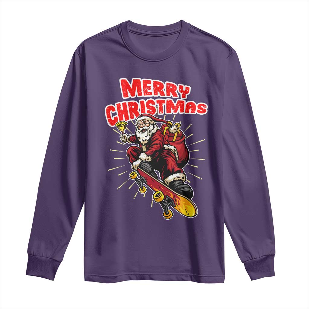 Santa Skateboarding Christmas Long Sleeve Shirt Funny Skater Xmas - Wonder Print Shop
