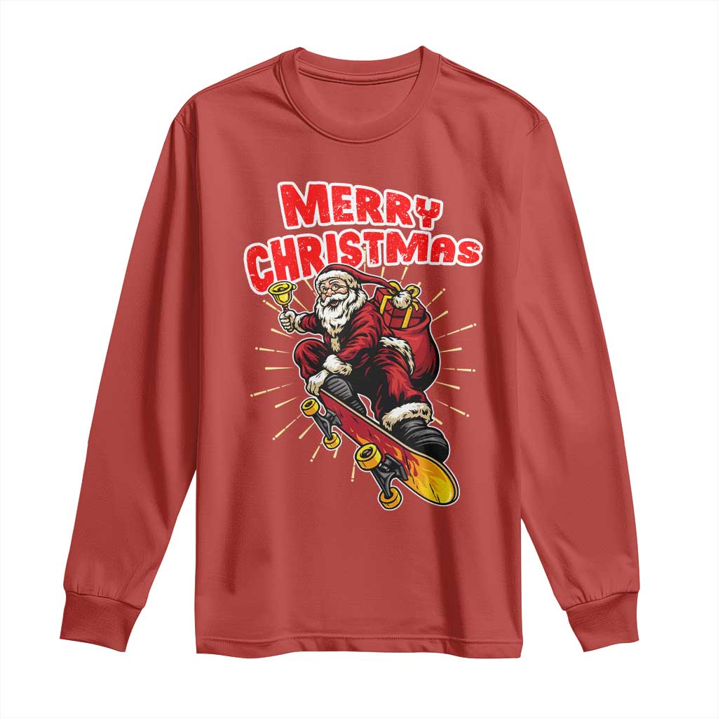 Santa Skateboarding Christmas Long Sleeve Shirt Funny Skater Xmas - Wonder Print Shop