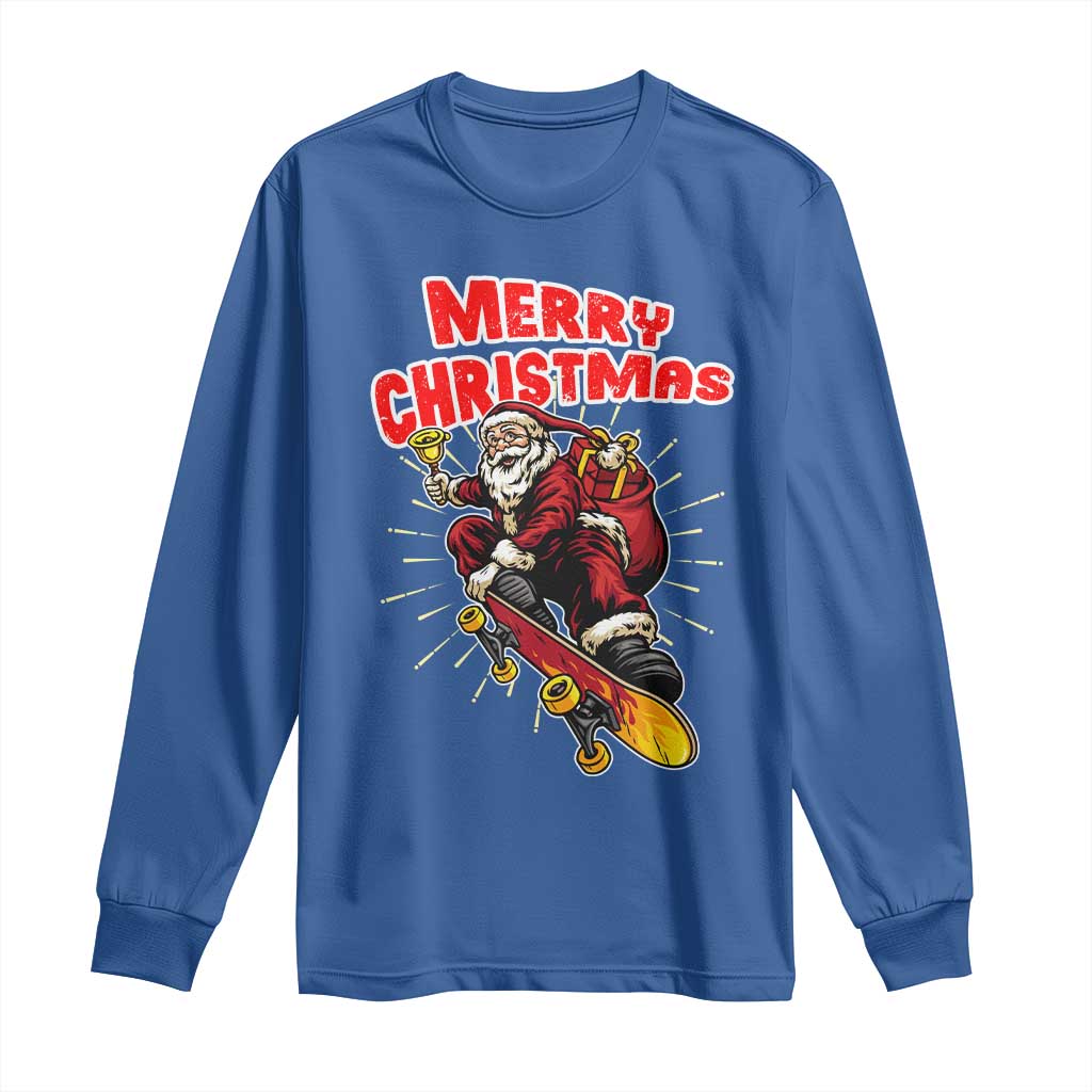 Santa Skateboarding Christmas Long Sleeve Shirt Funny Skater Xmas - Wonder Print Shop