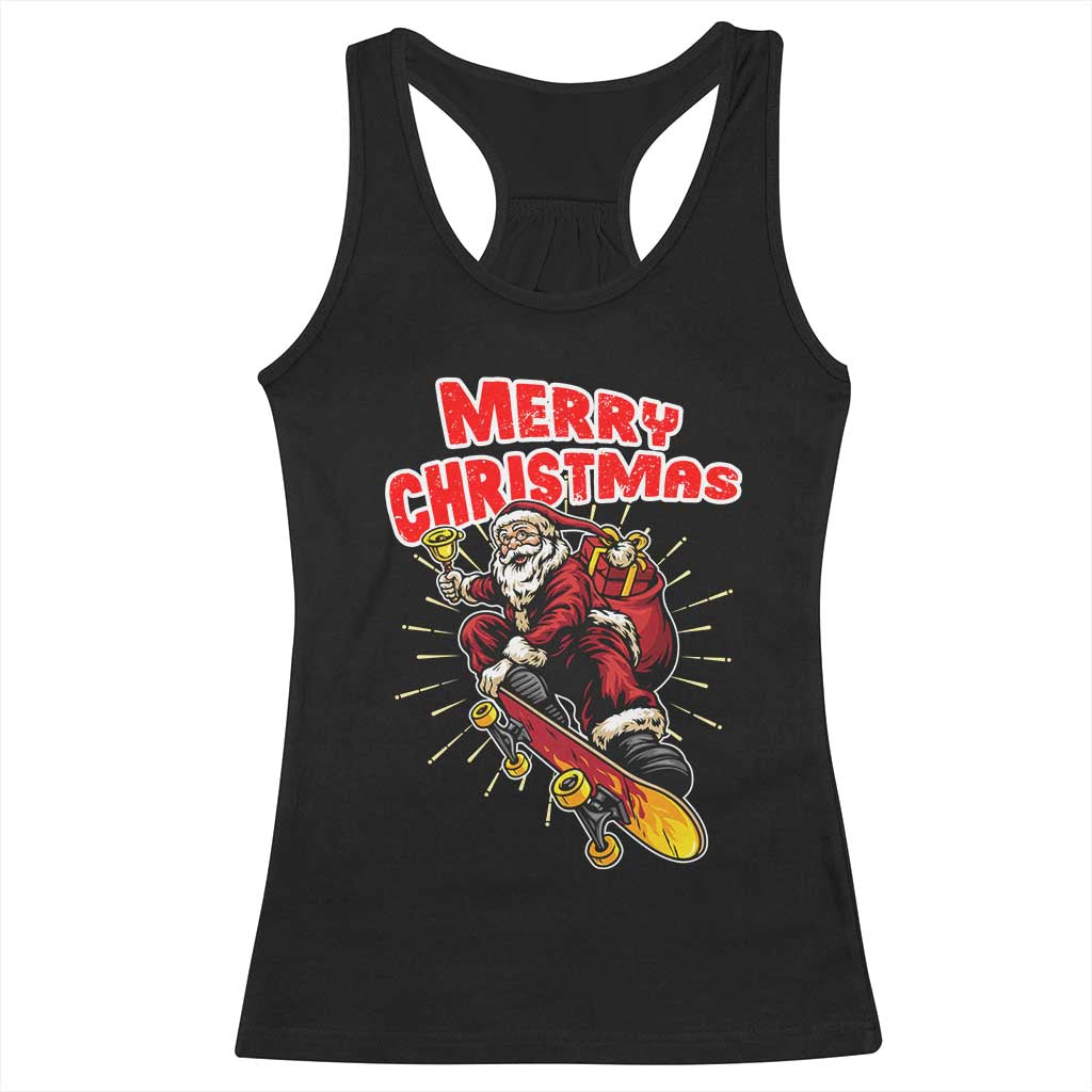 Santa Skateboarding Christmas Racerback Tank Top Funny Skater Xmas - Wonder Print Shop
