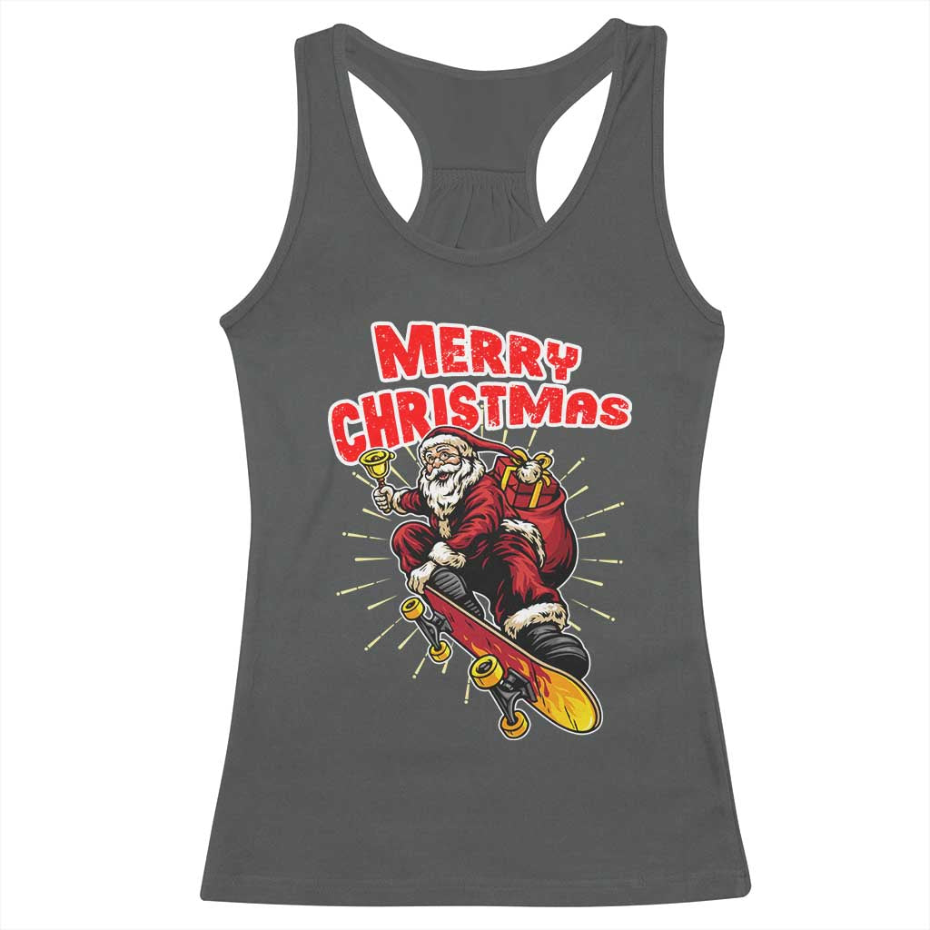 Santa Skateboarding Christmas Racerback Tank Top Funny Skater Xmas - Wonder Print Shop