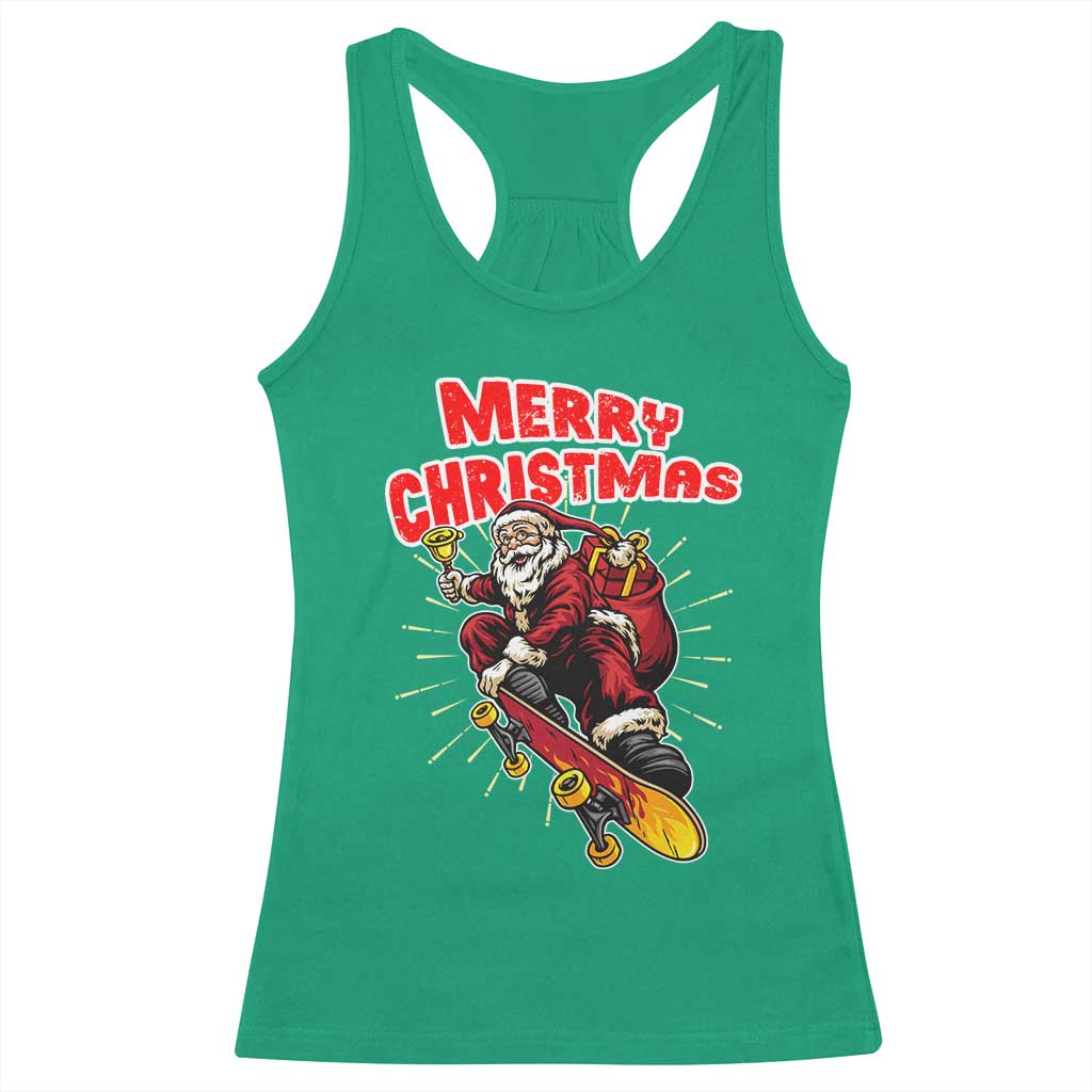 Santa Skateboarding Christmas Racerback Tank Top Funny Skater Xmas - Wonder Print Shop