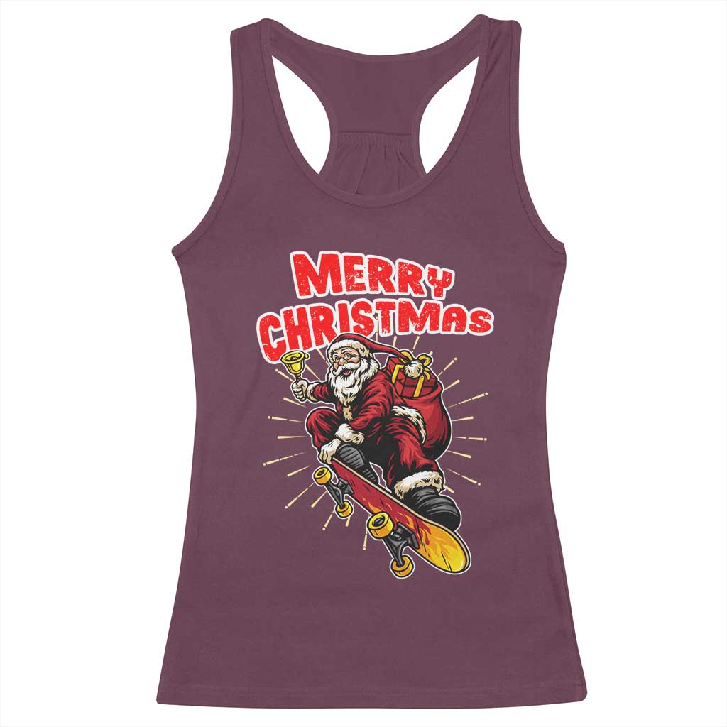 Santa Skateboarding Christmas Racerback Tank Top Funny Skater Xmas - Wonder Print Shop
