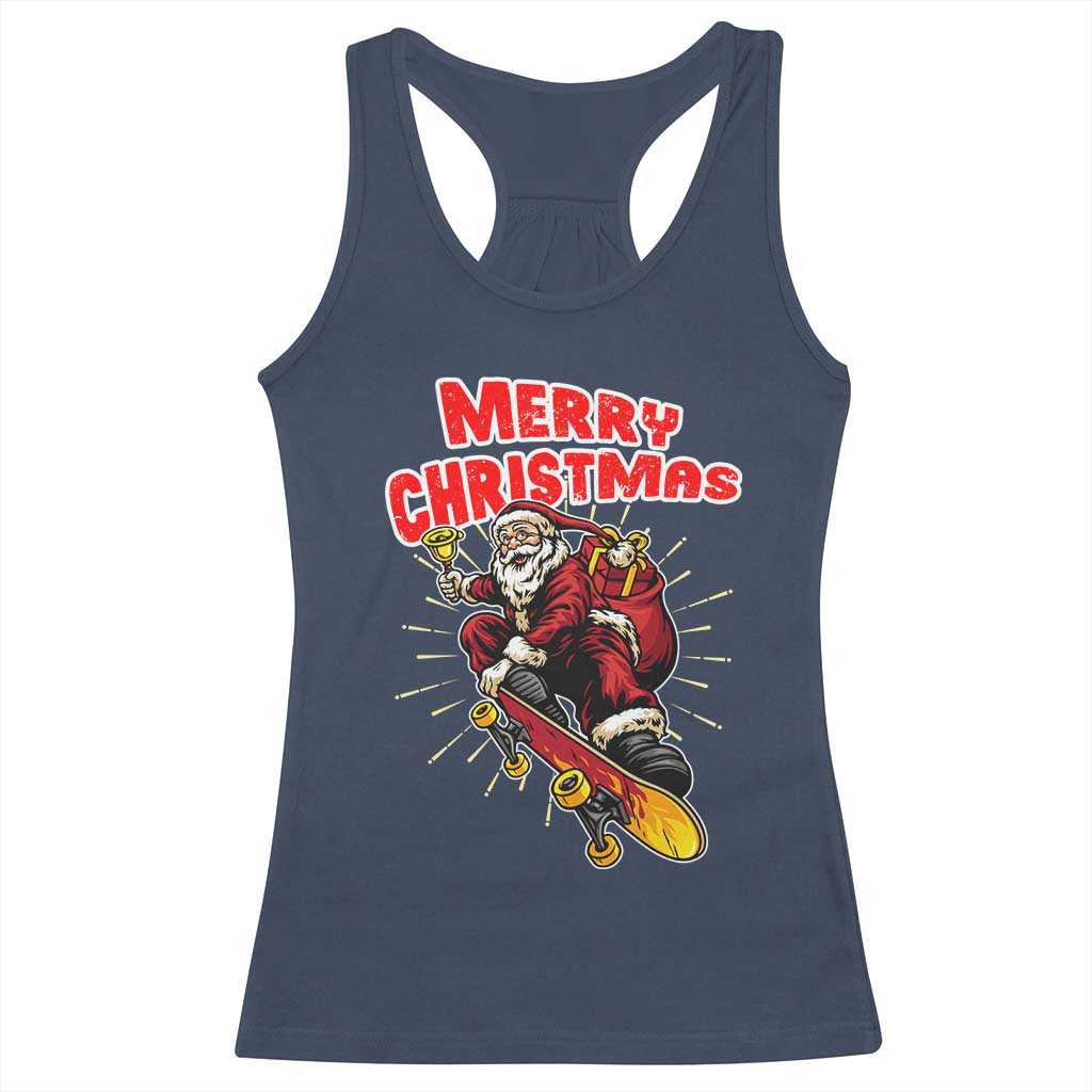 Santa Skateboarding Christmas Racerback Tank Top Funny Skater Xmas - Wonder Print Shop
