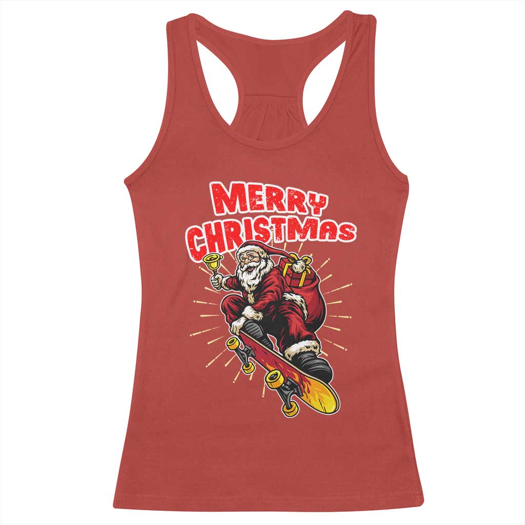 Santa Skateboarding Christmas Racerback Tank Top Funny Skater Xmas - Wonder Print Shop