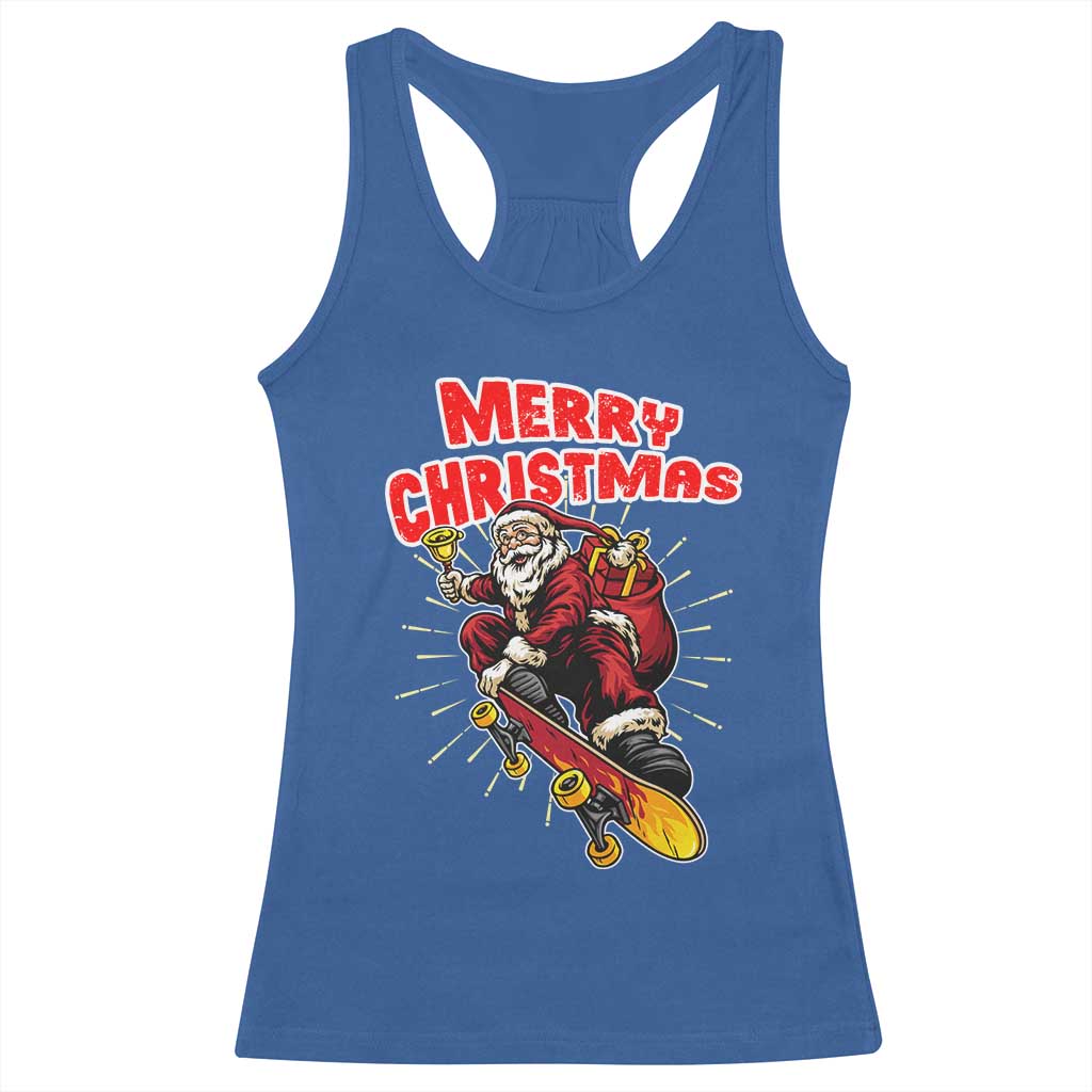 Santa Skateboarding Christmas Racerback Tank Top Funny Skater Xmas - Wonder Print Shop
