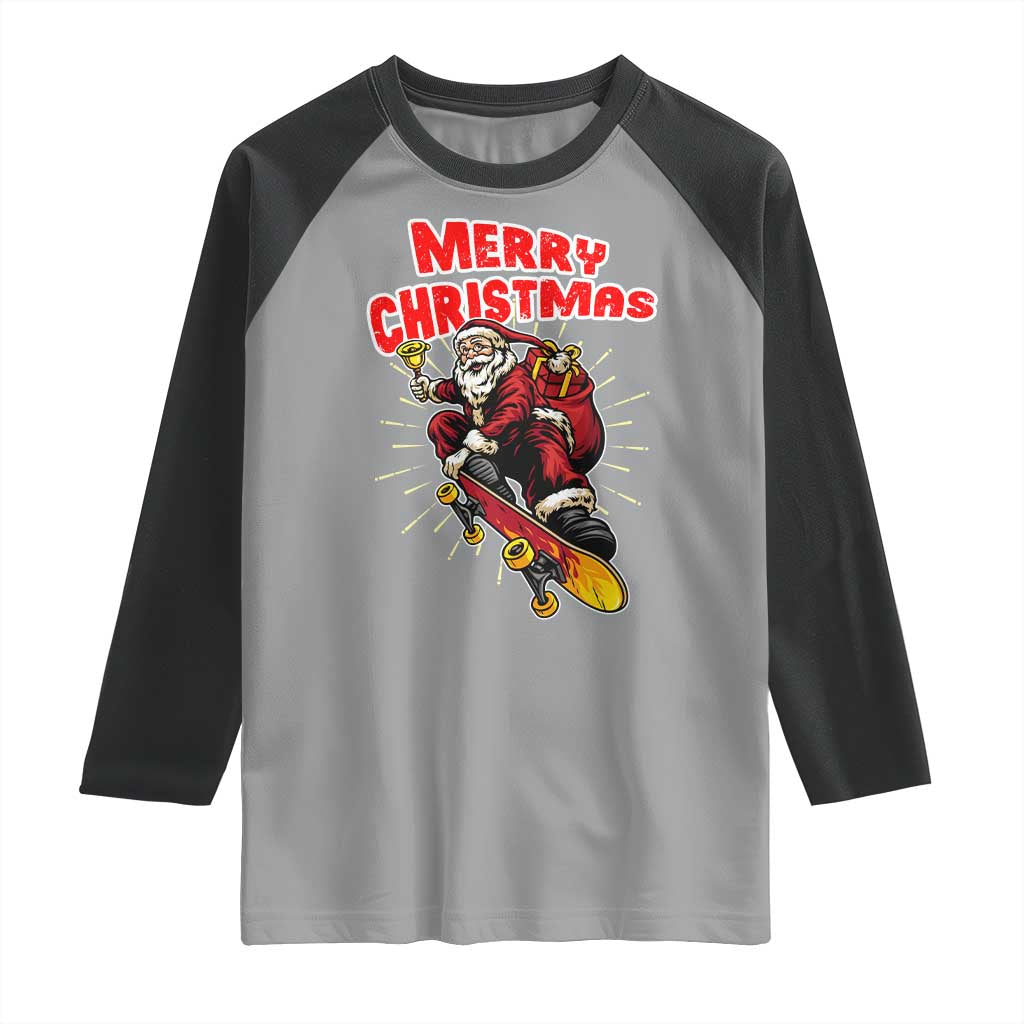 Santa Skateboarding Christmas Raglan Shirt Funny Skater Xmas - Wonder Print Shop