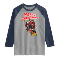 Santa Skateboarding Christmas Raglan Shirt Funny Skater Xmas - Wonder Print Shop