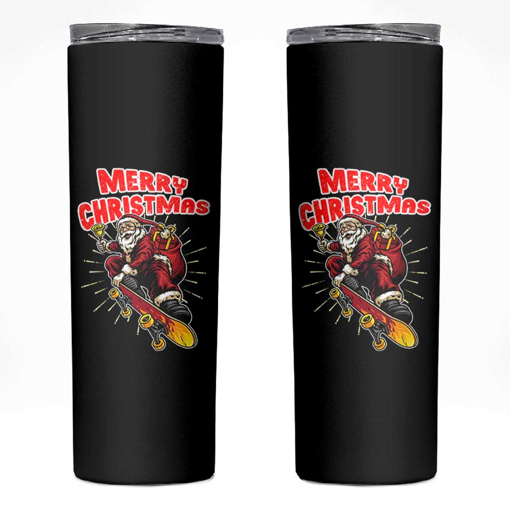 Santa Skateboarding Christmas Skinny Tumbler Funny Skater Xmas - Wonder Print Shop