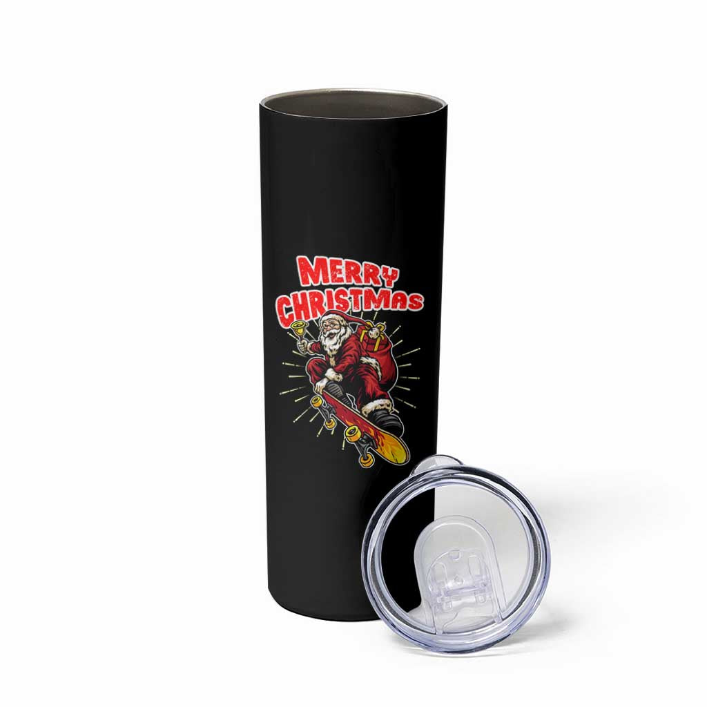 Santa Skateboarding Christmas Skinny Tumbler Funny Skater Xmas - Wonder Print Shop