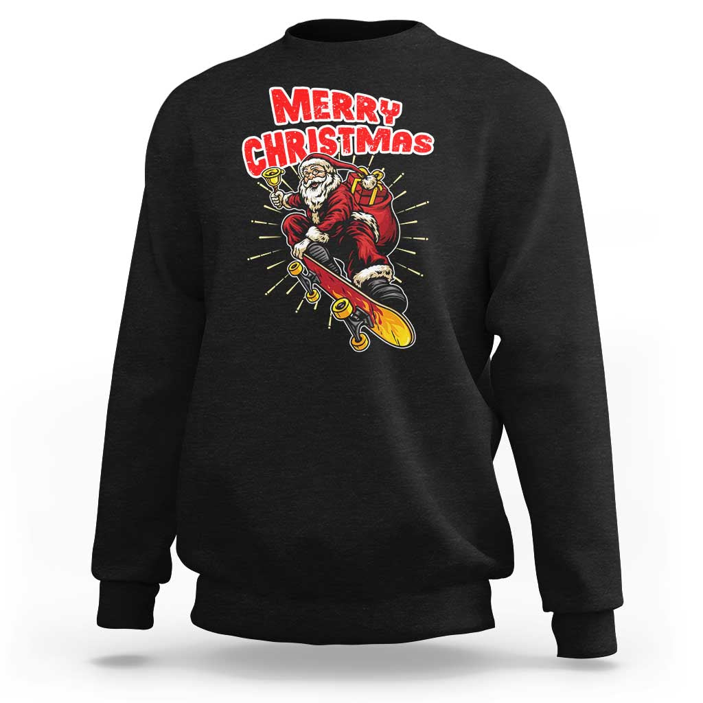 Santa Skateboarding Christmas Sweatshirt Funny Skater Xmas - Wonder Print Shop