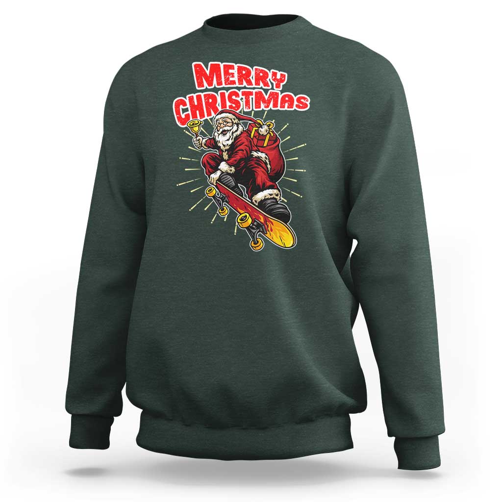 Santa Skateboarding Christmas Sweatshirt Funny Skater Xmas - Wonder Print Shop