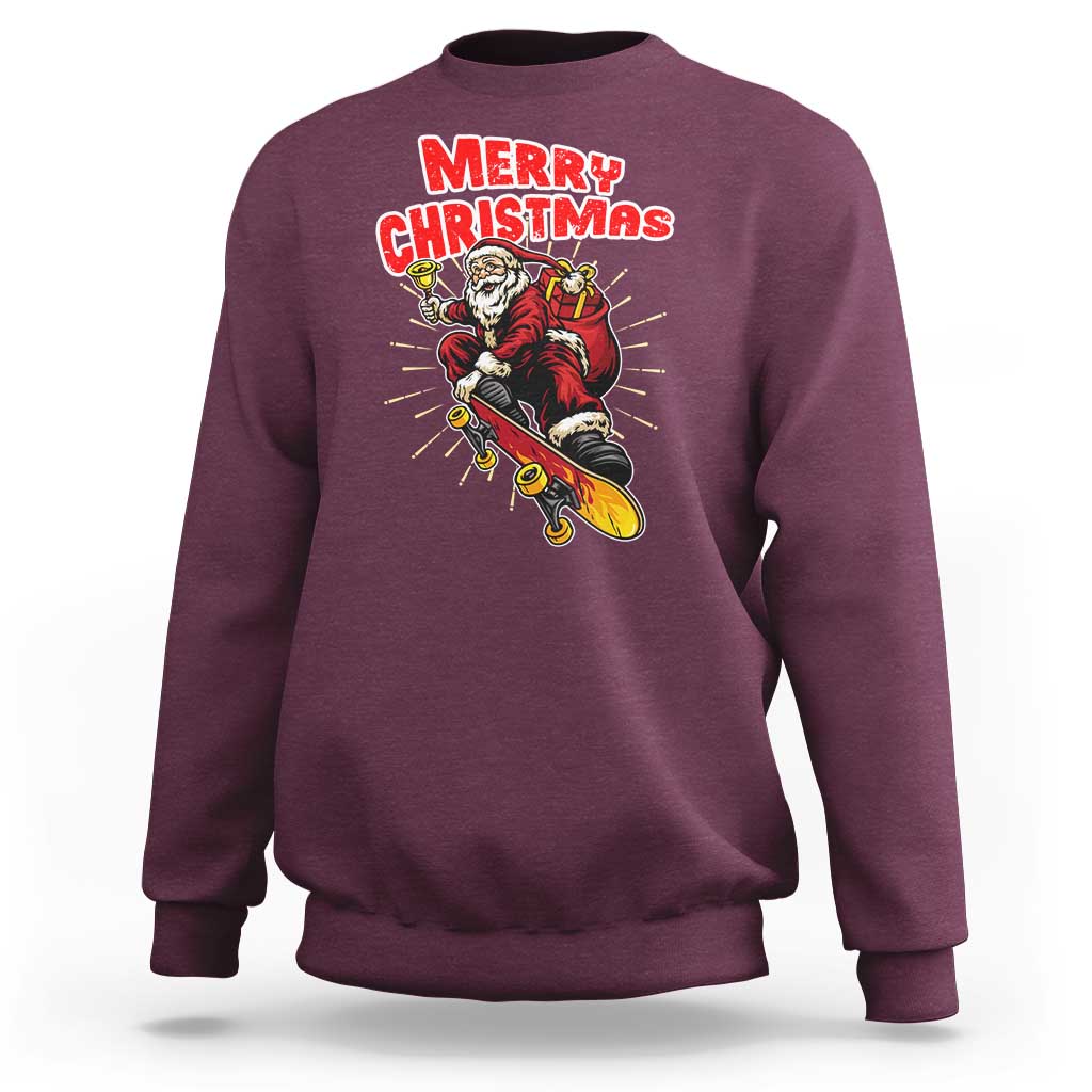 Santa Skateboarding Christmas Sweatshirt Funny Skater Xmas - Wonder Print Shop
