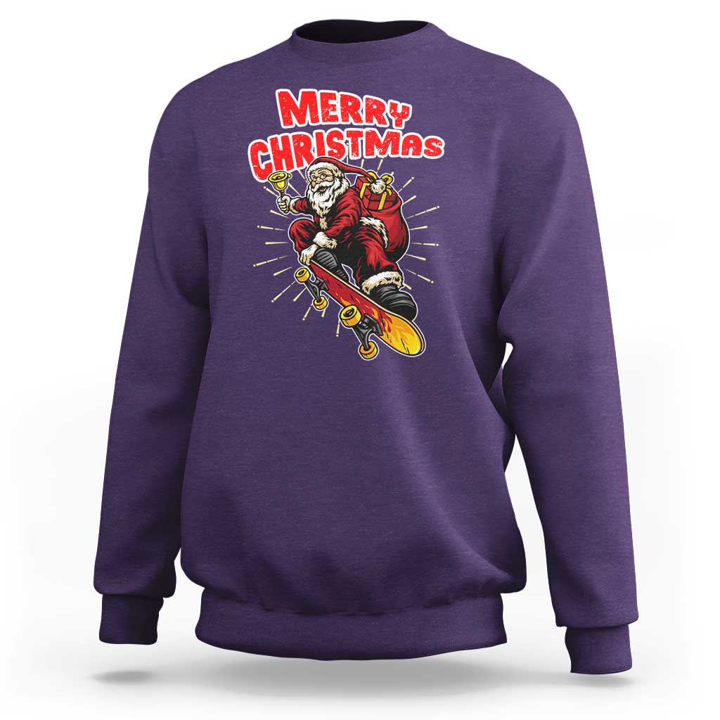 Santa Skateboarding Christmas Sweatshirt Funny Skater Xmas - Wonder Print Shop
