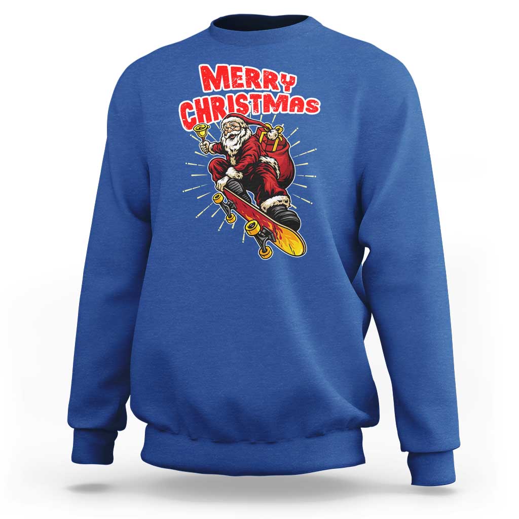 Santa Skateboarding Christmas Sweatshirt Funny Skater Xmas - Wonder Print Shop