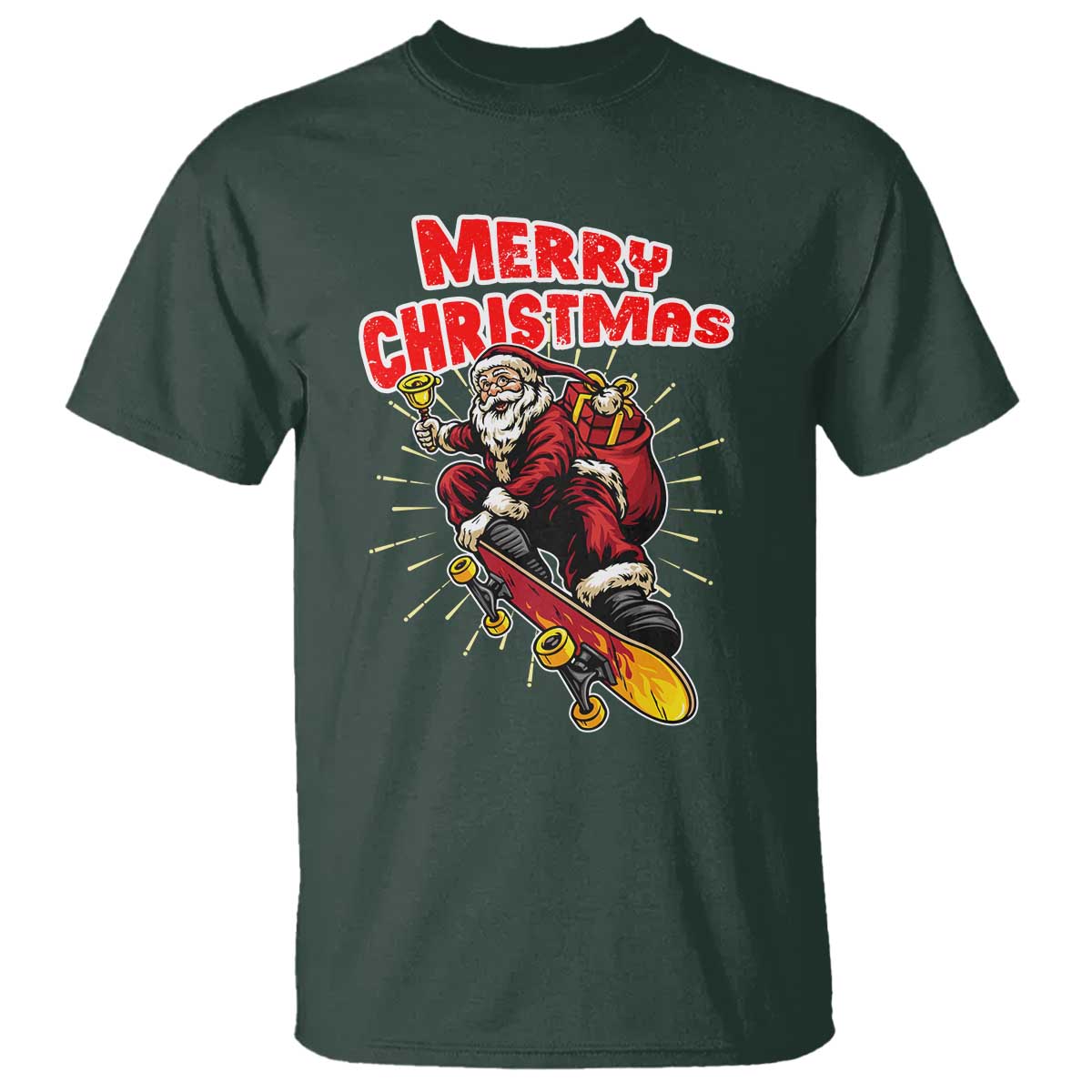 Santa Skateboarding Christmas T Shirt Funny Skater Xmas - Wonder Print Shop