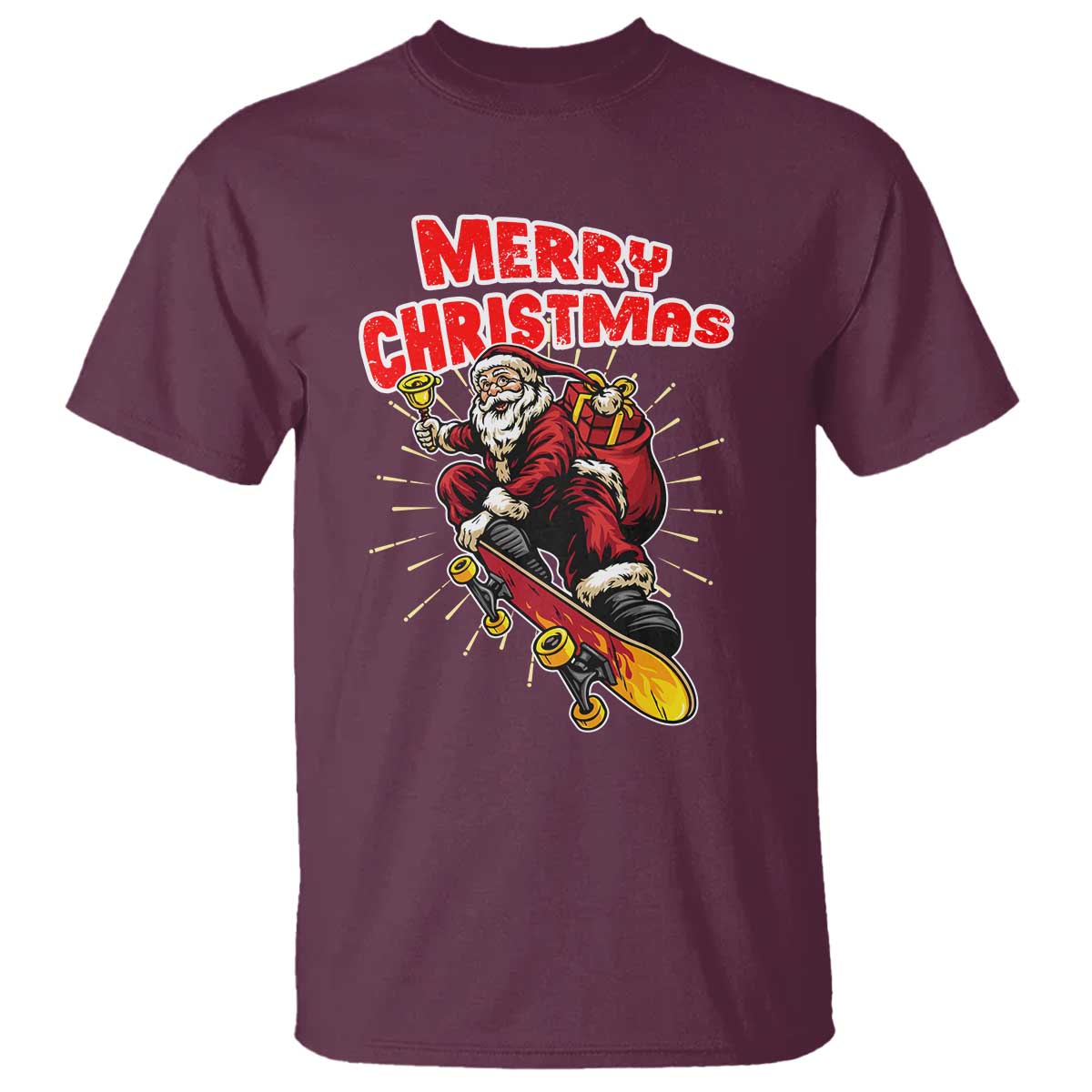 Santa Skateboarding Christmas T Shirt Funny Skater Xmas - Wonder Print Shop