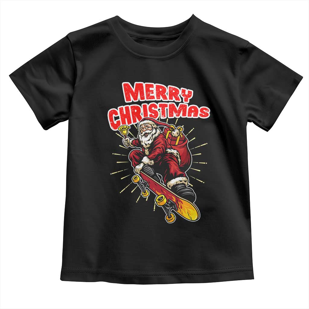 Santa Skateboarding Christmas Toddler T Shirt Funny Skater Xmas - Wonder Print Shop