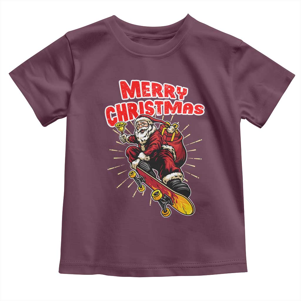 Santa Skateboarding Christmas Toddler T Shirt Funny Skater Xmas - Wonder Print Shop