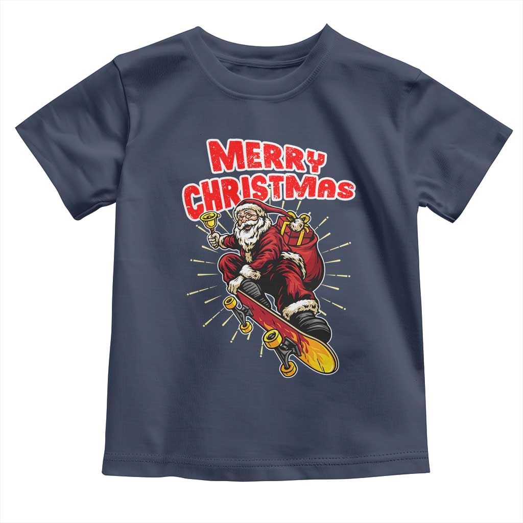 Santa Skateboarding Christmas Toddler T Shirt Funny Skater Xmas - Wonder Print Shop