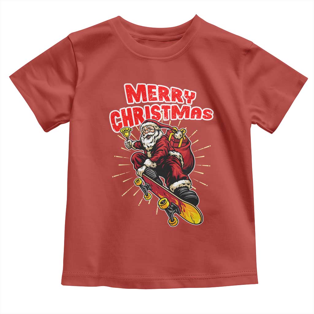 Santa Skateboarding Christmas Toddler T Shirt Funny Skater Xmas - Wonder Print Shop